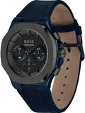 Hugo Boss Taper Chronograph Black Dial Blue Leather Strap Watch for Men - 1514086