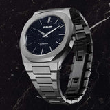 D1 Milano Ultra Thin Aventurine Black Dial Silver Steel Strap Watch for Men - D1-UTBJ29