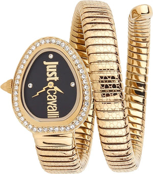 Just Cavalli Solo Black Dial Gold Steel Strap Watch for Women - JC1L167M0035
