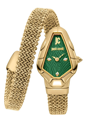 Just Cavalli Fiamma Green Dial Gold Steel Strap Watch for Women - JC1L426M0035