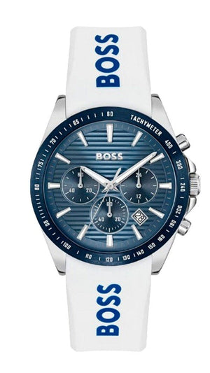 Hugo Boss Strike Chronograph Blue Dial White Rubber Strap Watch for Men - 1514238