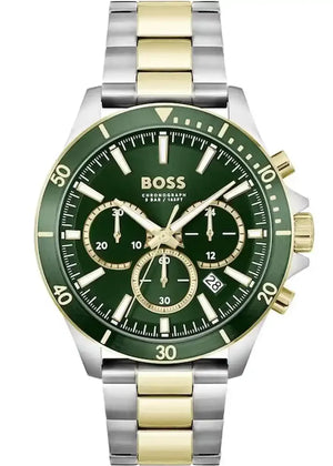 Hugo Boss Troper Chronograph Green Dial Two Tone Steel Strap Watch for Men - 1514154