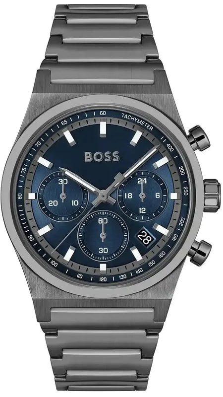 Hugo Boss Candor Chronograph Blue Dial Grey Steel Strap Watch for Men - 1514223