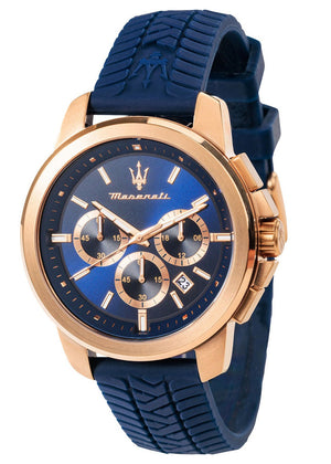 Maserati Successo Chronograph Blue Dial Blue Silicone Strap Watch for Men - R8871621034