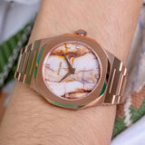 D1 Milano Ultra Thin Marble Dial Rose Gold Steel Strap Watch for Women - D1-UTBL14