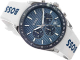 Hugo Boss Strike Chronograph Blue Dial White Rubber Strap Watch for Men - 1514238