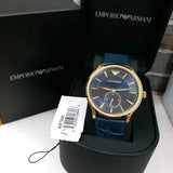 Emporio Armani Alpha Medium Blue Dial Blue Leather Strap Watch for Men - AR1848