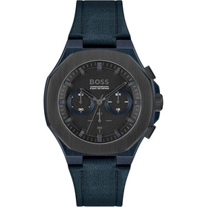Hugo Boss Taper Chronograph Black Dial Blue Leather Strap Watch for Men - 1514086