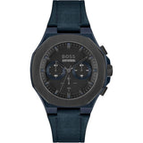 Hugo Boss Taper Chronograph Black Dial Blue Leather Strap Watch for Men - 1514086