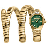 Just Cavalli Ambra Green Dial Gold Steel Strap Watch for Women - JC1L370M0035