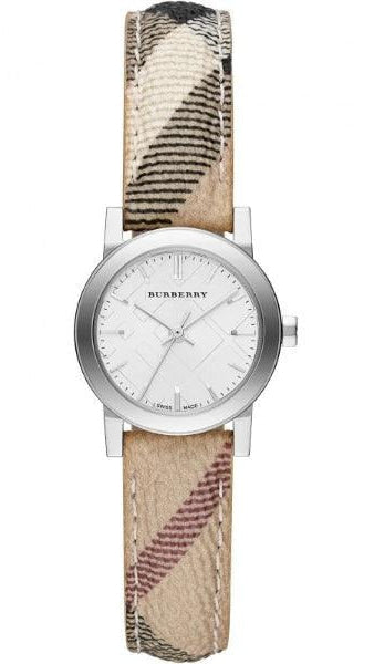 Burberry The City Silver Dial Multicolor Haymarket Leather Strap Watch for Women - BU9222