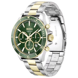 Hugo Boss Troper Chronograph Green Dial Two Tone Steel Strap Watch for Men - 1514154
