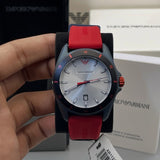 Emporio Armani Sigma Silver Dial Red Silicone Strap Watch for Men - AR11219