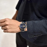 Emporio Armani Alpha Medium Blue Dial Blue Leather Strap Watch for Men - AR1848