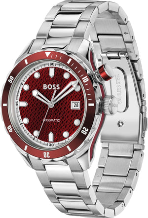 Hugo Boss Bossmatic Automatic Red Dial Silver Steel Strap Watch for Men - 1514179