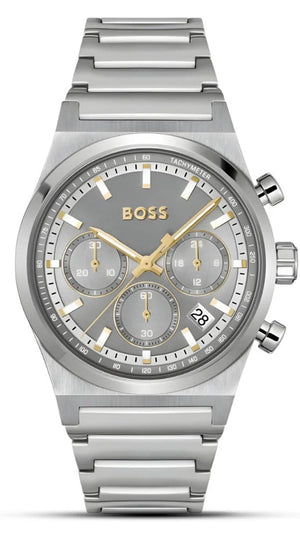Hugo Boss Candor Chronograph Silver Dial Silver Steel Strap Watch for Men - 1514221