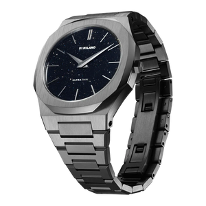 D1 Milano Ultra Thin Aventurine Black Dial Silver Steel Strap Watch for Men - D1-UTBJ29