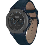 Hugo Boss Taper Chronograph Black Dial Blue Leather Strap Watch for Men - 1514086