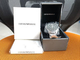 Emporio Armani Tazio Chronograph Black Dial Silver Steel Strap Watch for Men - AR5980