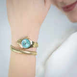 Just Cavalli Fiore Turquoise Dial Gold Steel Strap Watch for Women - JC1L354M0035