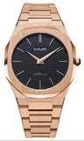 D1 Milano Ultra Thin Black Dial Gold Steel Strap Watch for Men  - D1-UTBJ16