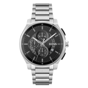 Hugo Boss Peak Chronograph Black Dial Silver Steel Strap Watch for Men - 1514191