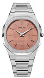 D1 Milano Ultra Thin Salmon Pink Dial Silver Steel Strap Watch for Men - D1-UTBJ26