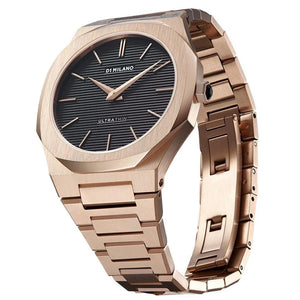 D1 Milano Ultra Thin Black Dial Gold Steel Strap Watch for Men  - D1-UTBJ16