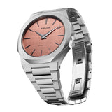 D1 Milano Ultra Thin Salmon Pink Dial Silver Steel Strap Watch for Men - D1-UTBJ26