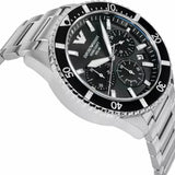Emporio Armani World Explorer Black Dial Silver Steel Strap Watch for Men - AR11739