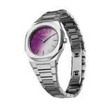 D1 Milano Ultra Thin Solar Sync Purple Dial Silver Steel Strap Watch for Women - D1-UTBL36