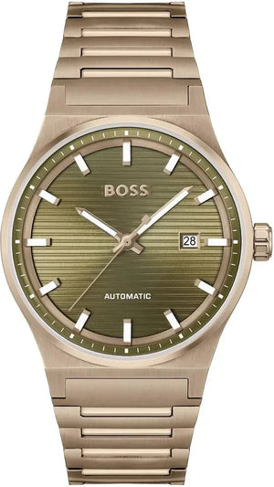 Hugo Boss Candor Automatic Olive Green Dial Brown Steel Strap Watch for Men - 1514184