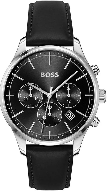 Hugo Boss Avery Chronograph Black Dial Black Leatherr Strap Watch for Men - 1514211