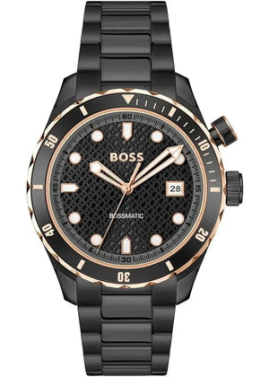 Hugo Boss Bossmatic Automatic Black Dial Black Steel Strap Watch for Men - 1514215