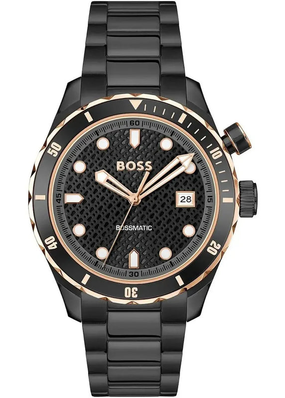 Hugo Boss Bossmatic Automatic Black Dial Black Steel Strap Watch for Men - 1514215