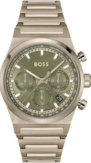 Hugo Boss Candor Chronograph Green Dial Brown Steel Strap Watch for Men - 1514222