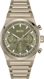 Hugo Boss Candor Chronograph Green Dial Brown Steel Strap Watch for Men - 1514222