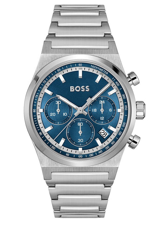 Hugo Boss Candor Chronograph Blue Dial Silver Steel Strap Watch for Men - 1514250