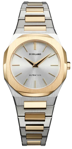 D1 Milano Ultra Thin Silver Dial Two Tone Steel Strap Watch for Women - D1-UTBL34