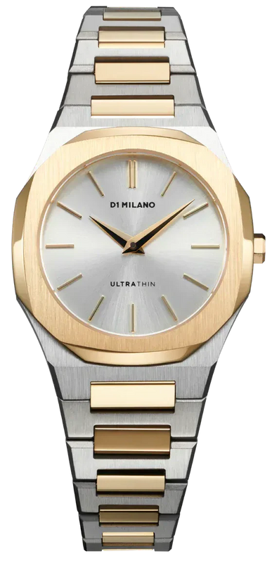 D1 Milano Ultra Thin Silver Dial Two Tone Steel Strap Watch for Women - D1-UTBL34
