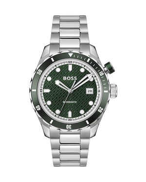 Hugo Boss Bossmatic Automatic Green Dial Silver Steel Strap Watch for Men - 1514178
