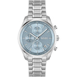 Hugo Boss Grand Tour Chronograph Ice Blue Dial Silver Steel Strap Watch for Women - 1502767