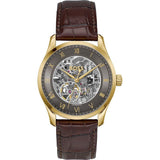 Hugo Boss Principle Skeleton Grey Dial Brown Leather Strap Watch for Men - 1514235