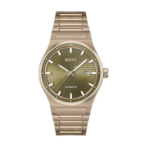 Hugo Boss Candor Automatic Olive Green Dial Brown Steel Strap Watch for Men - 1514184