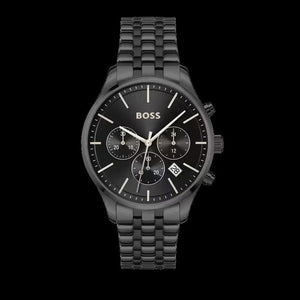 Hugo Boss Avery Chronograph Black Dial Black Steel Strap Watch for Men - 1514256