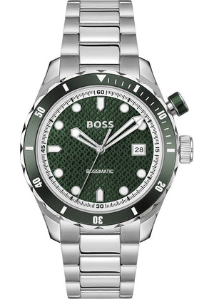 Hugo Boss Bossmatic Automatic Green Dial Silver Steel Strap Watch for Men - 1514178