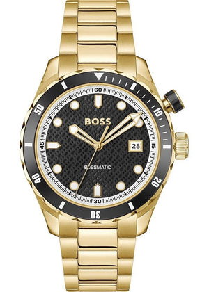 Hugo Boss Bossmatic Automatic Black Dial Gold Steel Strap Watch for Men - 1514180