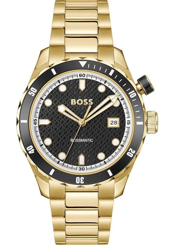 Hugo Boss Bossmatic Automatic Black Dial Gold Steel Strap Watch for Men - 1514180