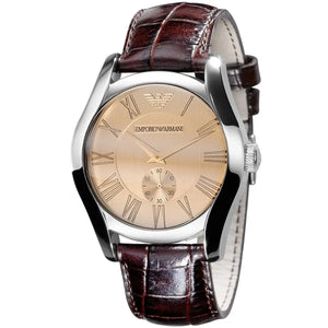 Emporio Armani Classic Beige Dial Brown Leather Strap Watch for Men - AR0645