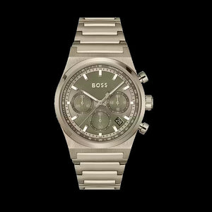 Hugo Boss Candor Chronograph Green Dial Brown Steel Strap Watch for Men - 1514222